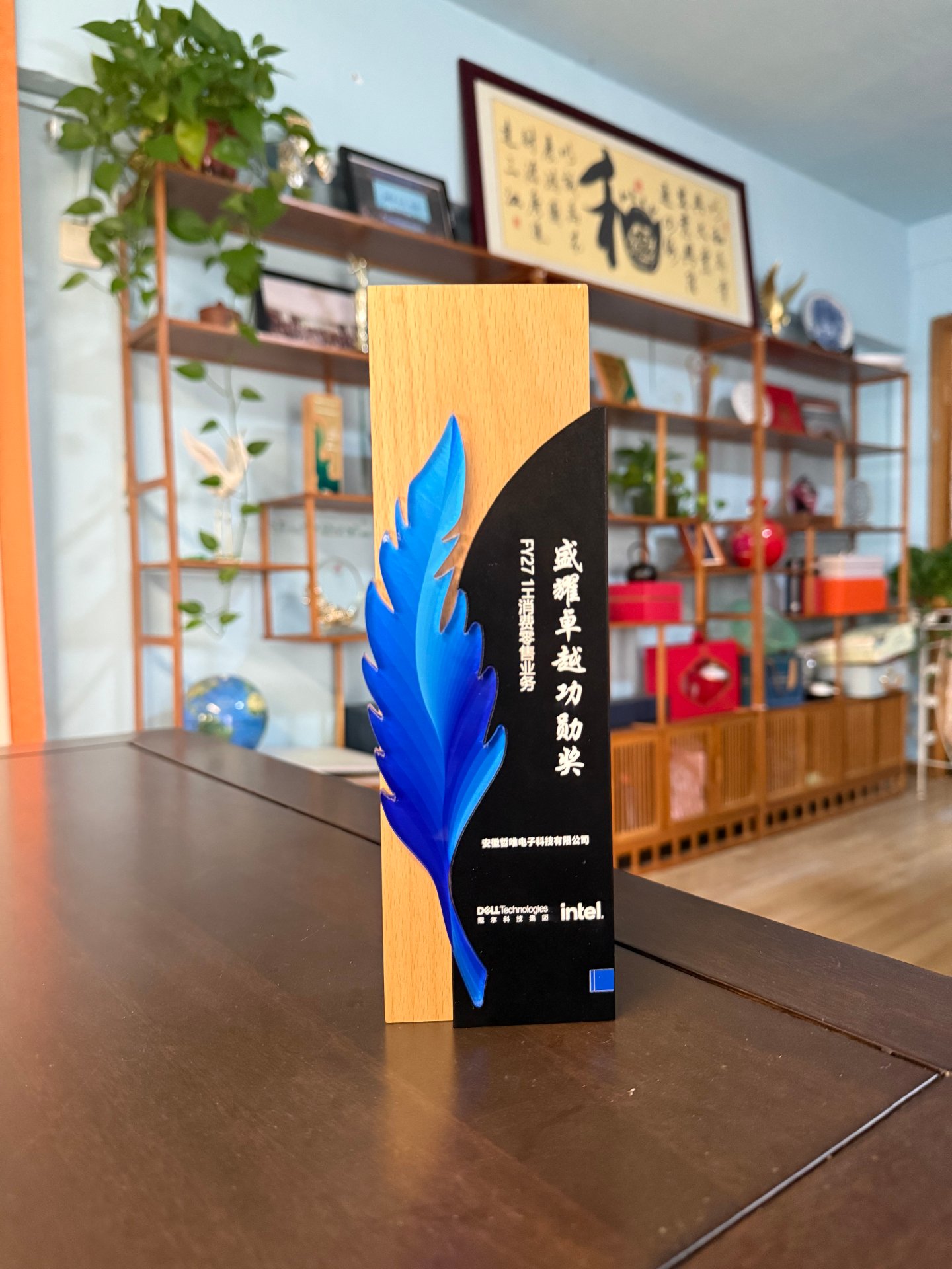 FY27上半年度消费零售业务“盛耀卓越功勋奖”奖杯（戴尔科技集团×英特尔联合署名）